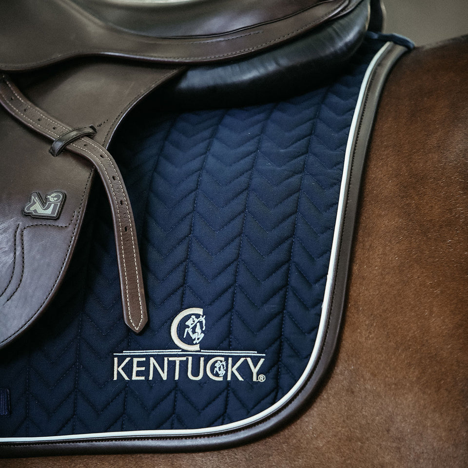 Kentucky Horsewear Fishbone Leather Logo Jumping Saddle Cloth - Navy