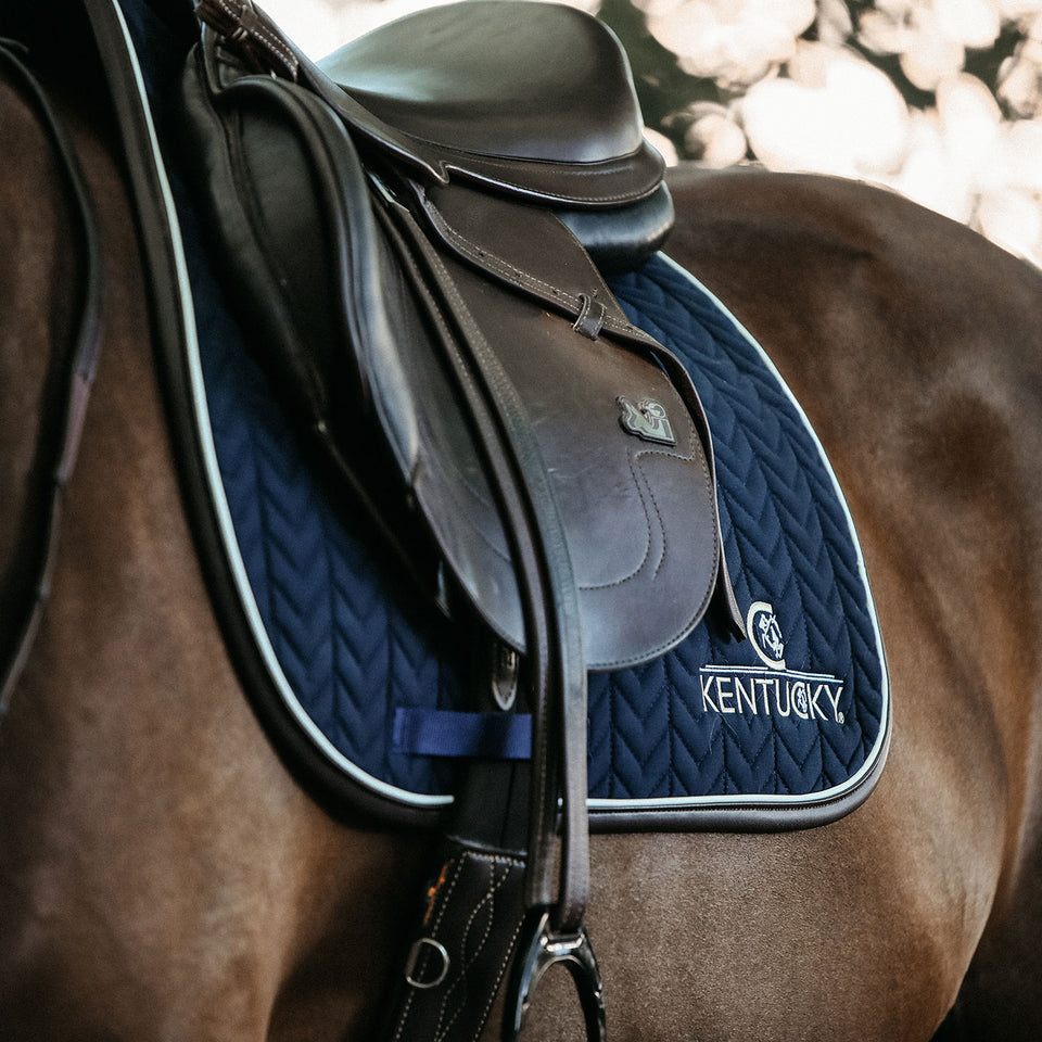 Kentucky Horsewear Fishbone Leather Logo Jumping Saddle Cloth - Navy