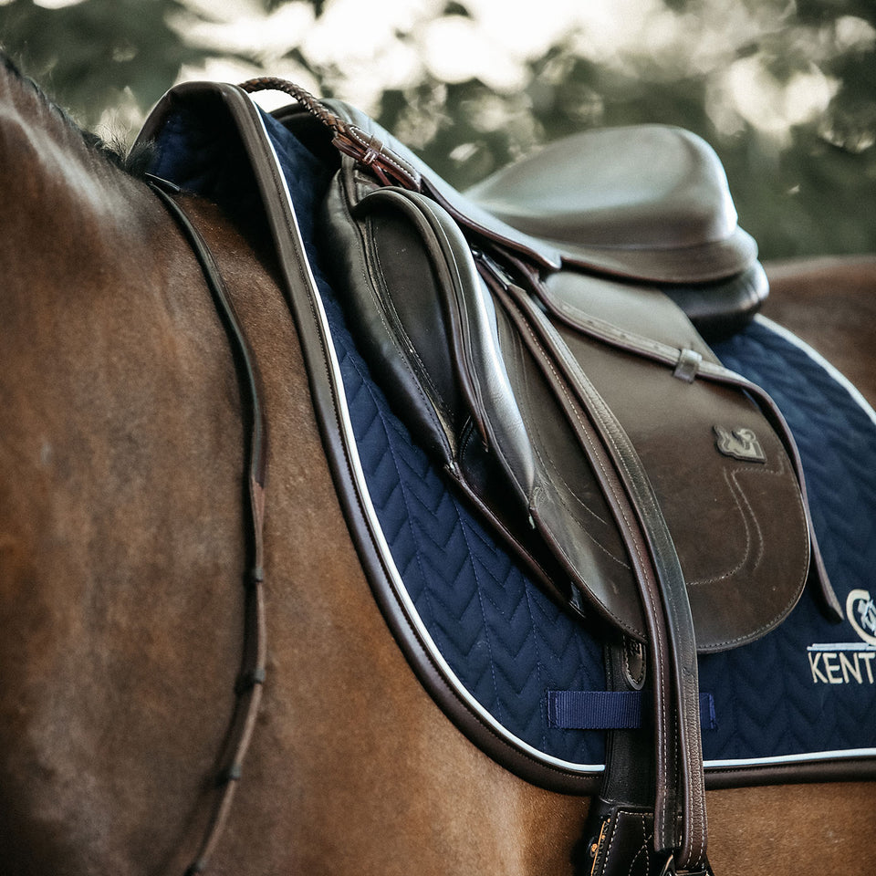 Kentucky Horsewear Fishbone Leather Logo Jumping Saddle Cloth - Navy