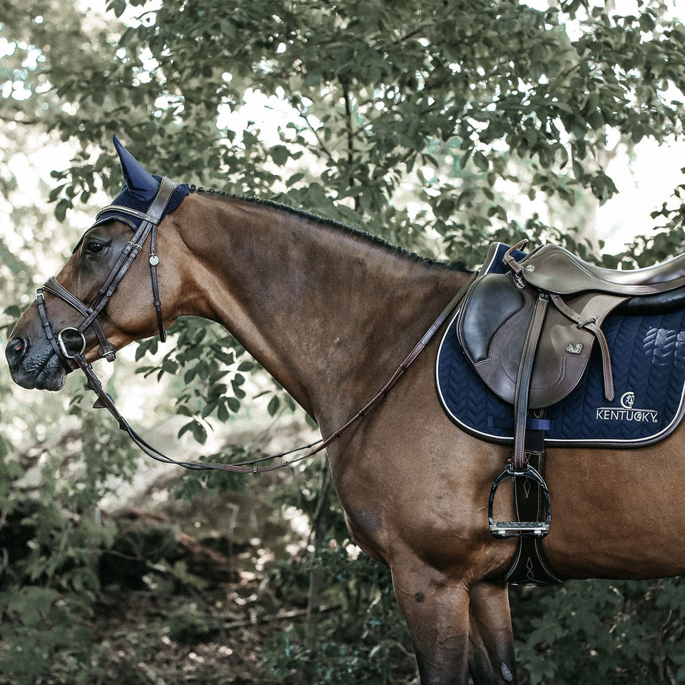 Kentucky Horsewear Fishbone Leather Logo Jumping Saddle Cloth - Navy