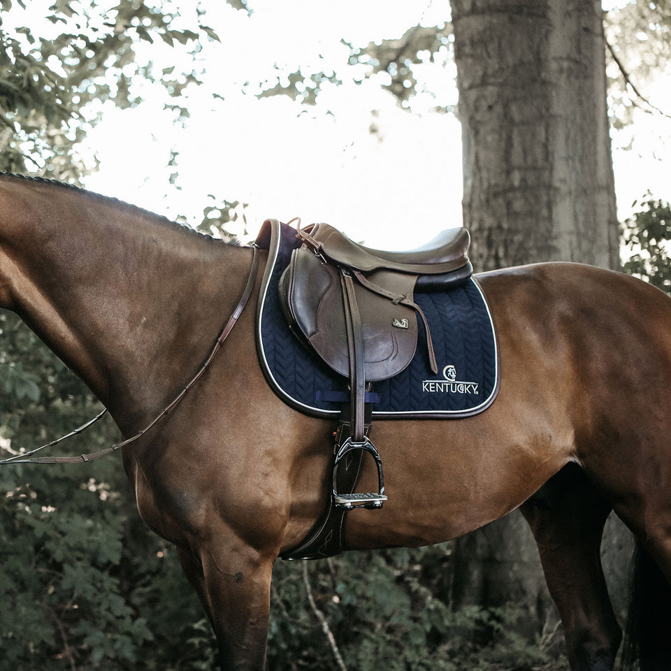 Kentucky Horsewear Fishbone Leather Logo Jumping Saddle Cloth - Navy
