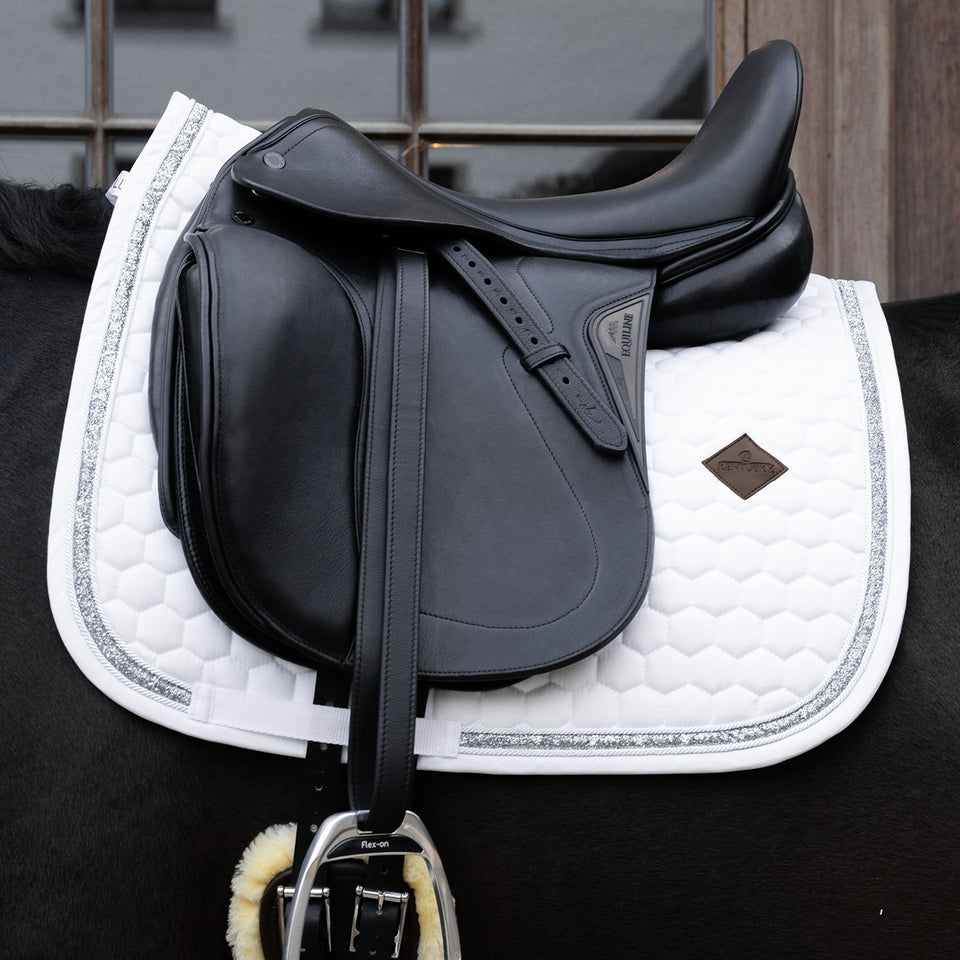 Kentucky Horsewear Glitter Band Dressage Saddle Cloth - White/Silver