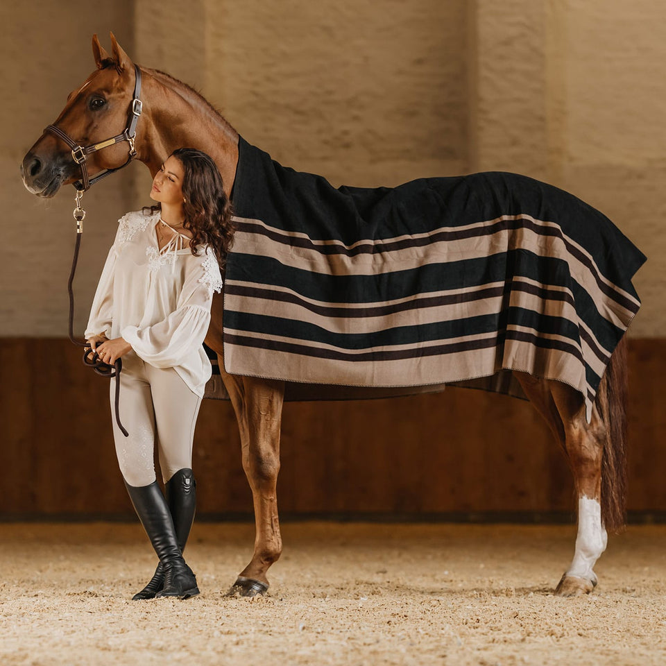 Kentucky Horsewear Heavy Fleece Square Blanket - Brown Stripes
