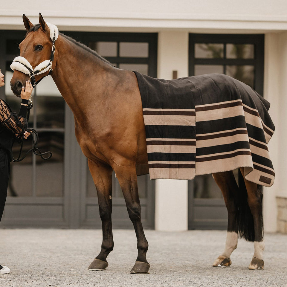Kentucky Horsewear Heavy Fleece Square Blanket - Brown Stripes