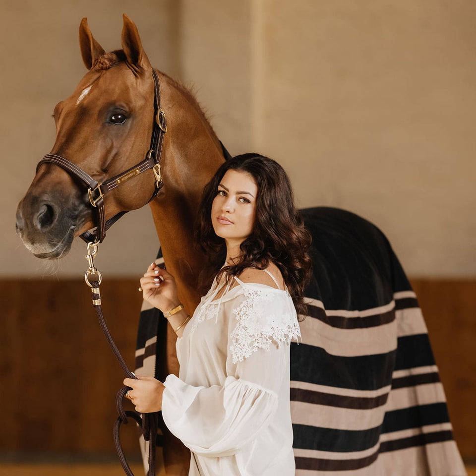 Kentucky Horsewear Heavy Fleece Square Blanket - Brown Stripes