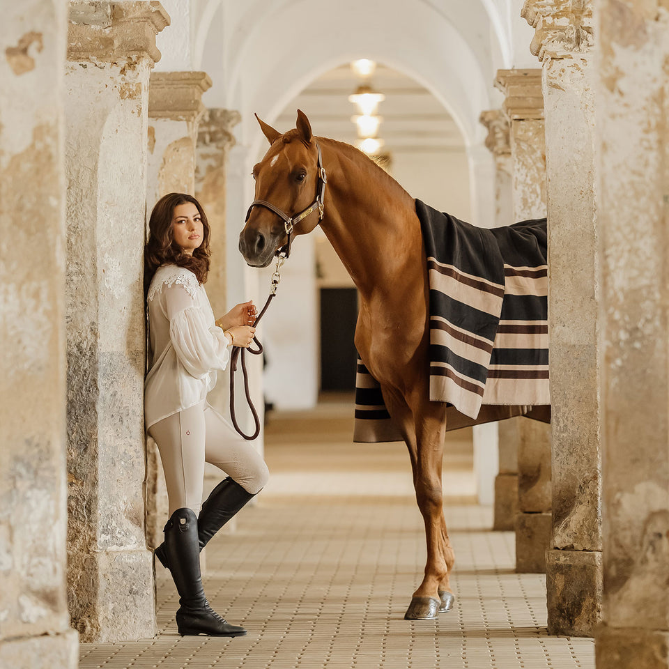 Kentucky Horsewear Heavy Fleece Square Blanket - Brown Stripes