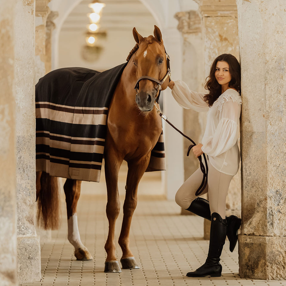Kentucky Horsewear Heavy Fleece Square Blanket - Brown Stripes