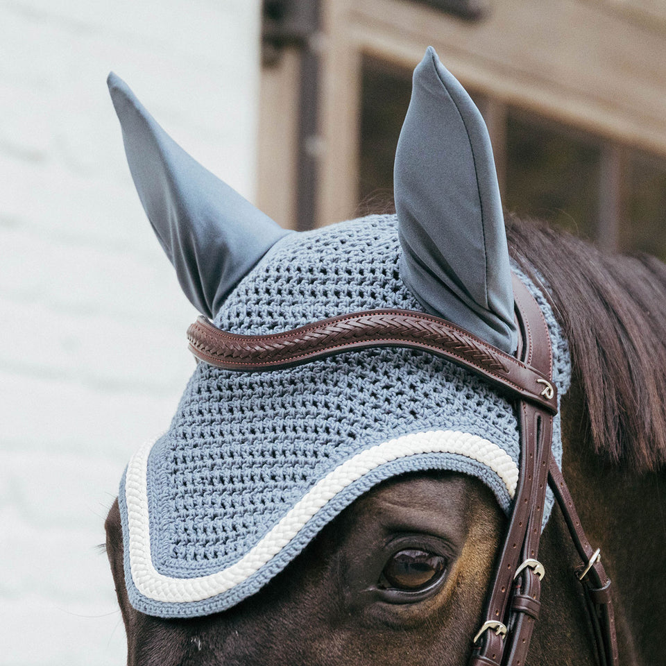 Kentucky Horsewear Wellington Plaited Cord Fly Veil - Light Blue