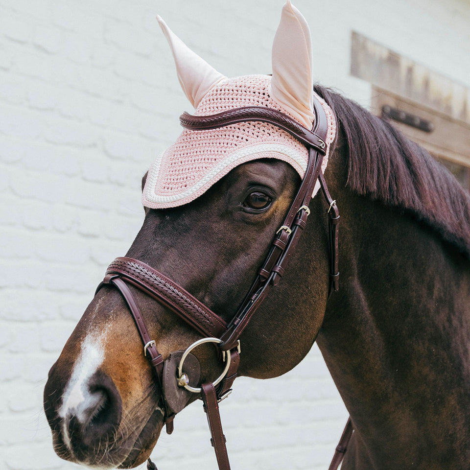 Kentucky Horsewear Wellington Plaited Cord Fly Veil - Soft Rose