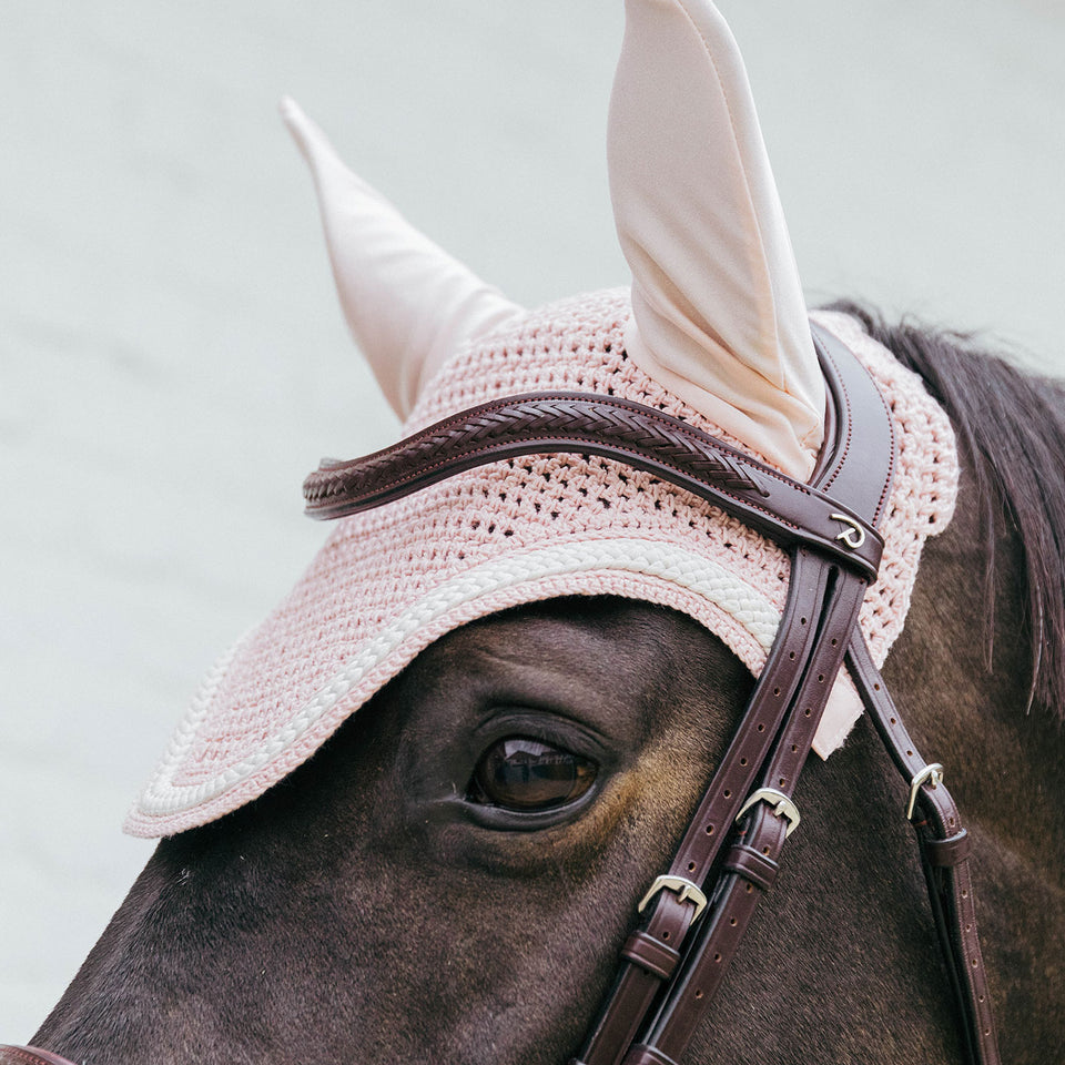 Kentucky Horsewear Wellington Plaited Cord Fly Veil - Soft Rose