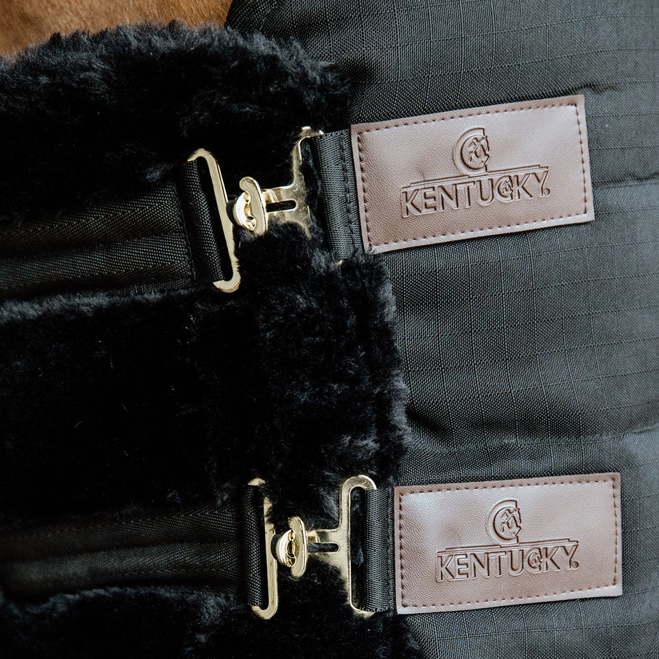 Kentucky Horsewear Sheepskin Chest Expander - 2 Buckles - Black