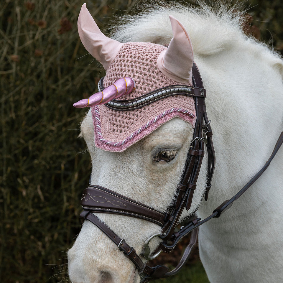 Kentucky Horsewear Wellington Unicorn Glitter Fly Veil - Soft Rose