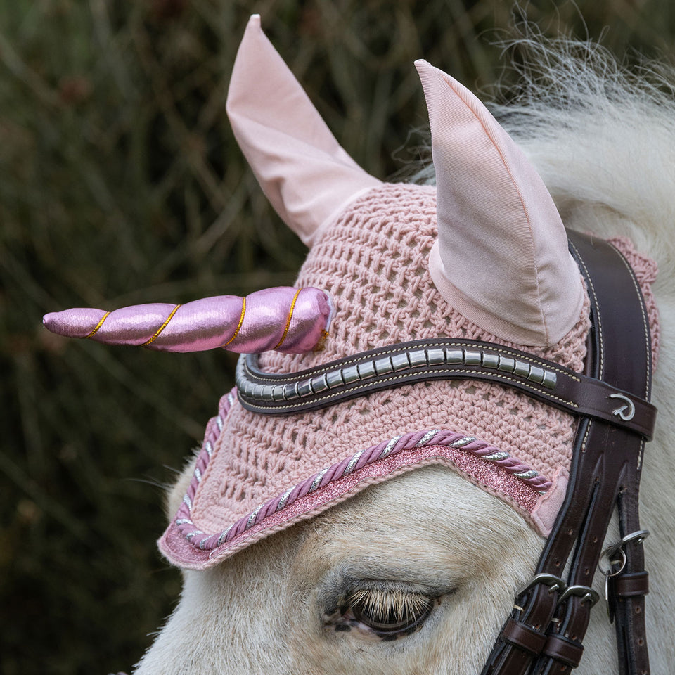 Kentucky Horsewear Wellington Unicorn Glitter Fly Veil - Soft Rose