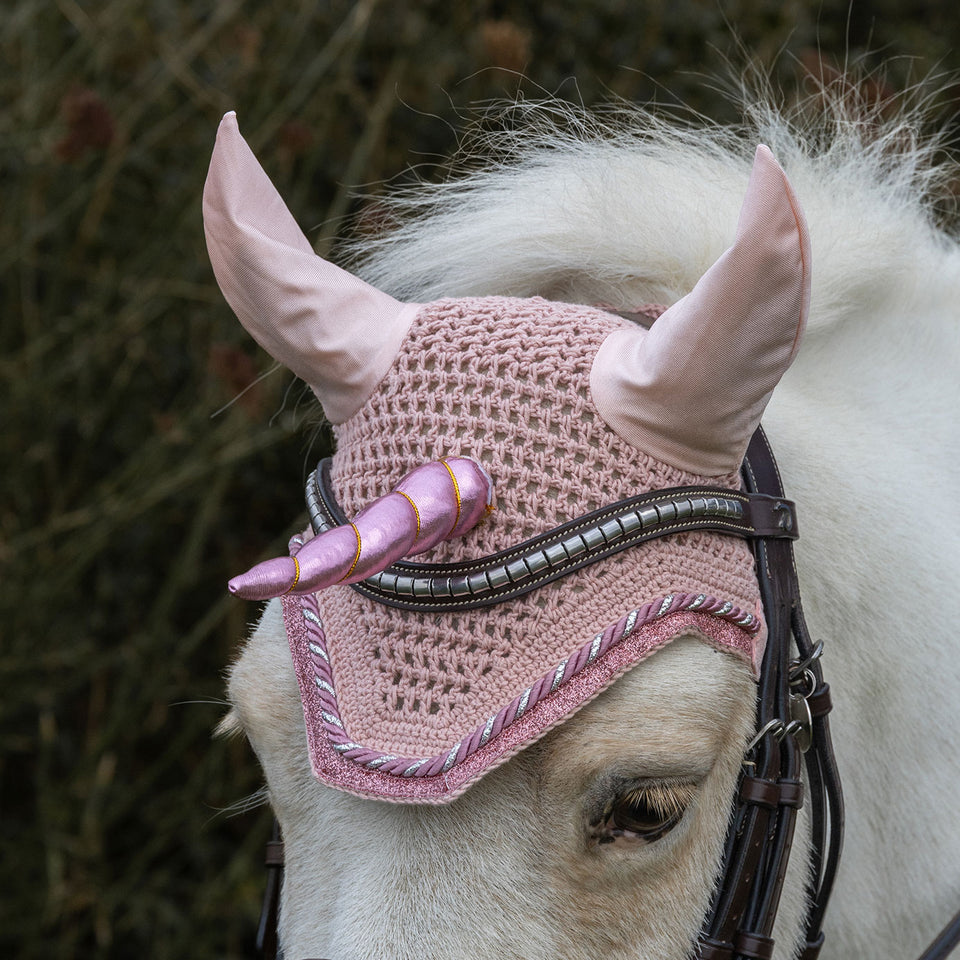 Kentucky Horsewear Wellington Unicorn Glitter Fly Veil - Soft Rose