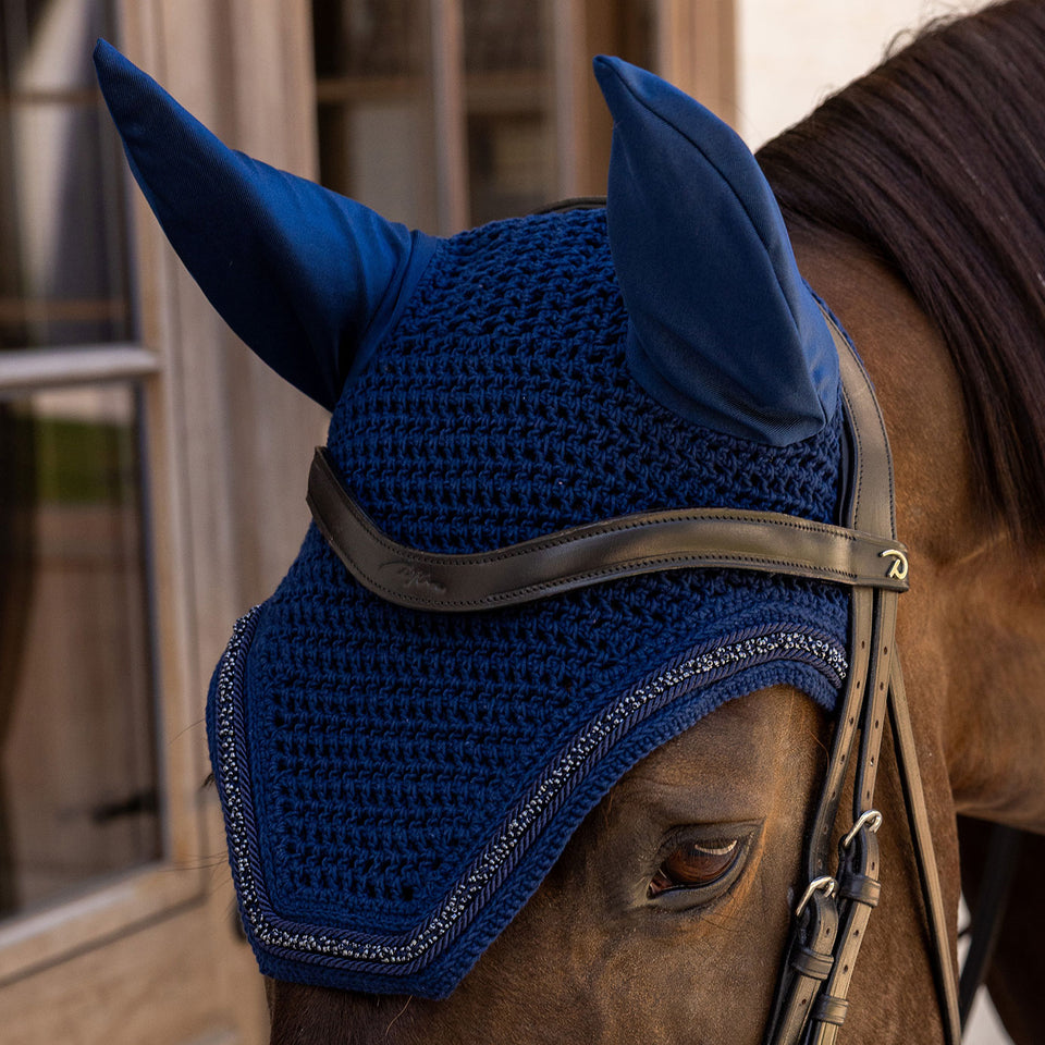 Kentucky Horsewear Wellington Velvet Mini Pearls Fly Veil - Navy