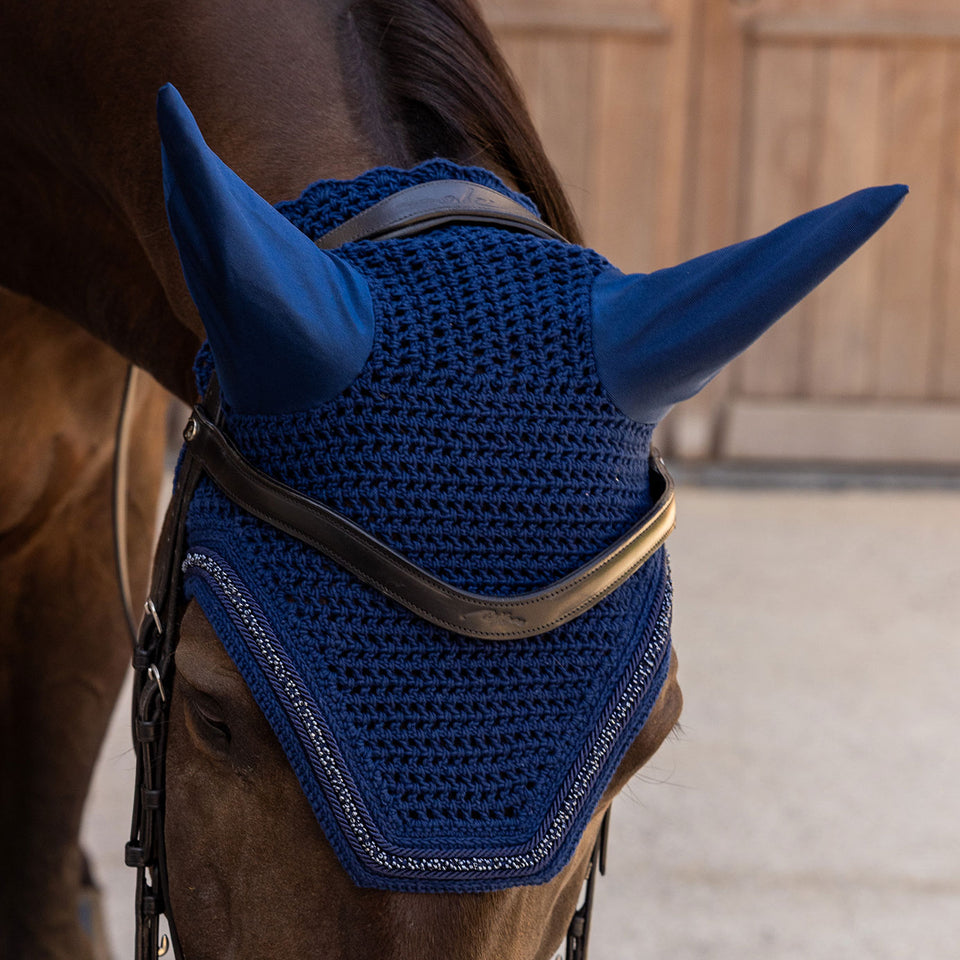 Kentucky Horsewear Wellington Velvet Mini Pearls Fly Veil - Navy
