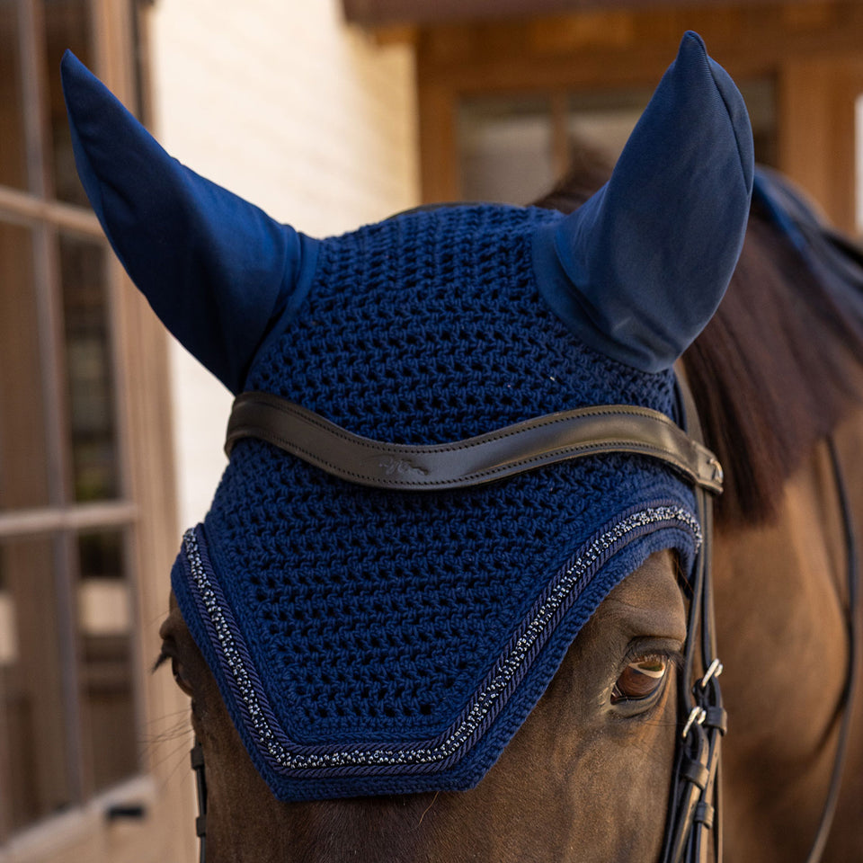 Kentucky Horsewear Wellington Velvet Mini Pearls Fly Veil - Navy