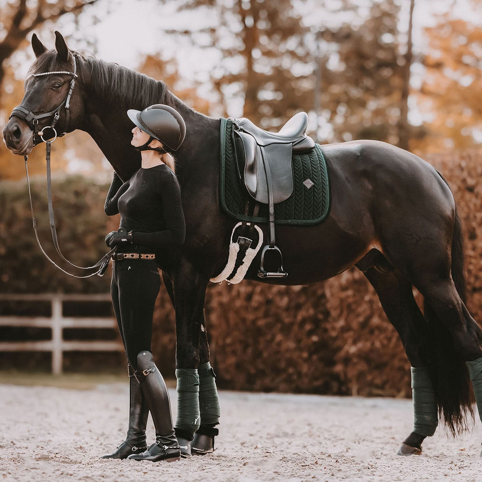 Kentucky Horsewear Velvet Pearls Dressage Saddle Cloth - Pine Green