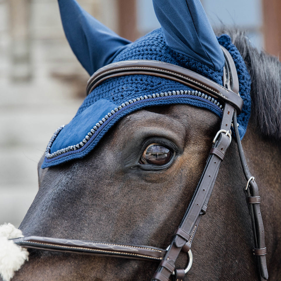 Kentucky Horsewear Wellington Velvet Pearls Fly Veil - Navy