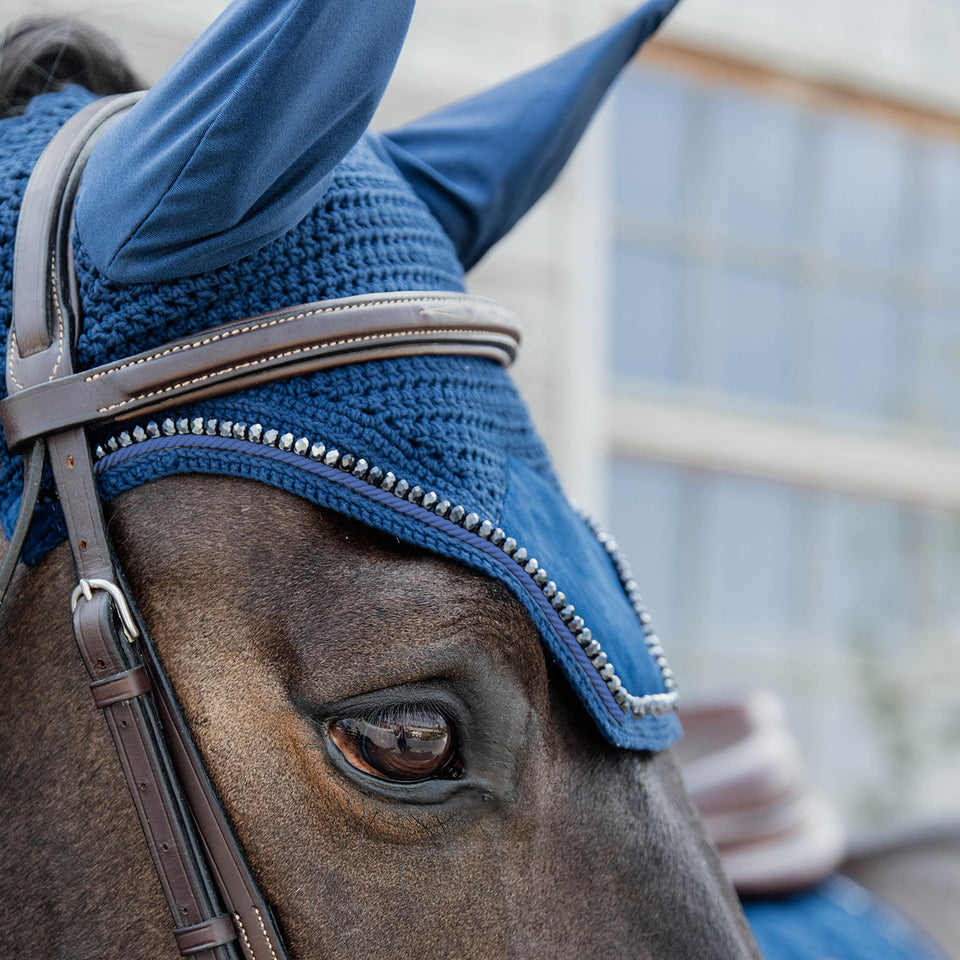 Kentucky Horsewear Wellington Velvet Pearls Fly Veil - Navy