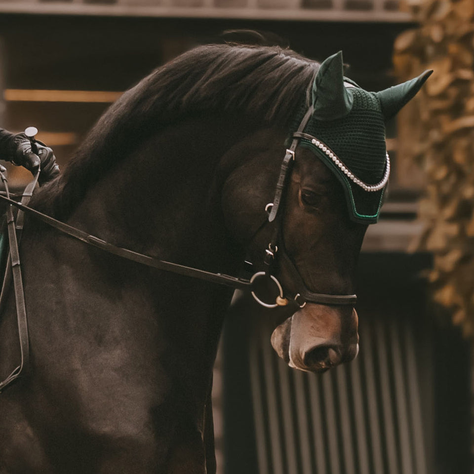 Kentucky Horsewear Wellington Velvet Pearls Fly Veil - Pine Green