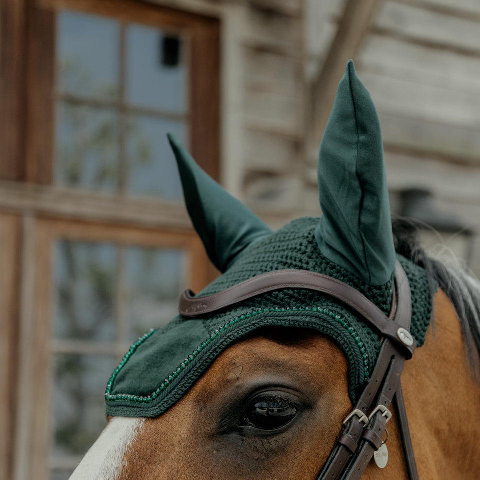 Kentucky Horsewear Wellington Velvet Pearls Fly Veil - Pine Green