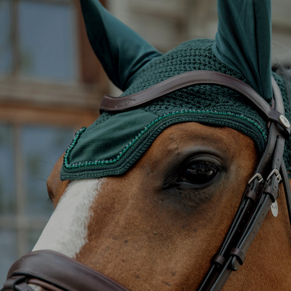 Kentucky Horsewear Wellington Velvet Pearls Fly Veil - Pine Green