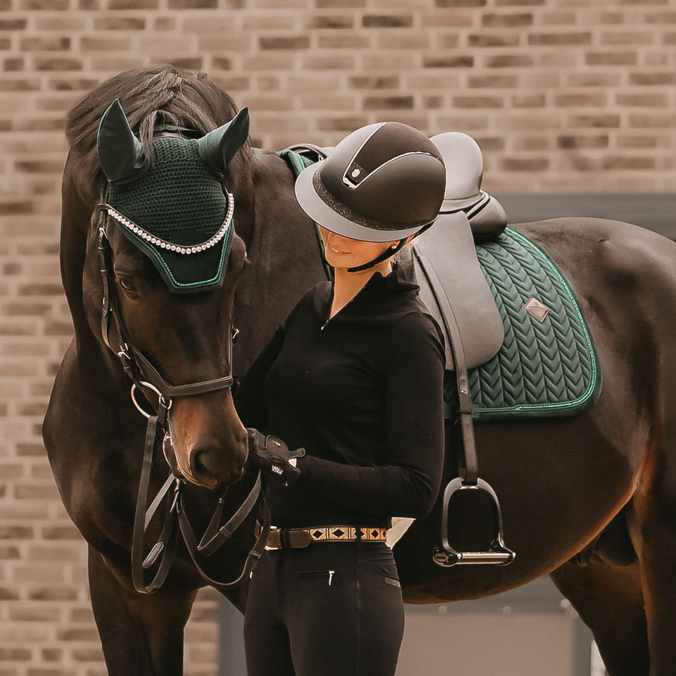 Kentucky Horsewear Wellington Velvet Pearls Fly Veil - Pine Green