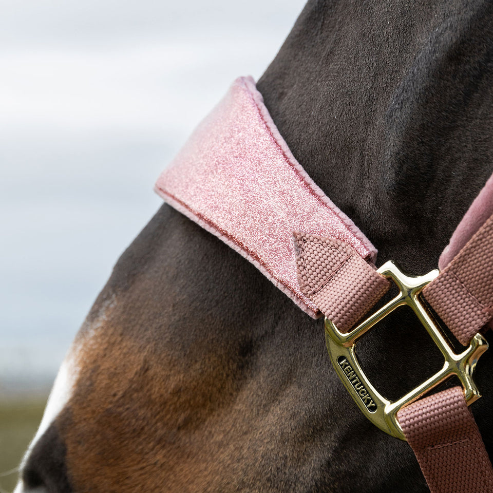 Kentucky Horsewear Velvet Headcollar Unicorn Glitter - Old Rose