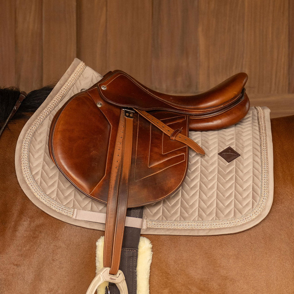 Kentucky Horsewear Velvet Fishbone Plaited Glitter Rope Jumping Saddle Cloth - Beige