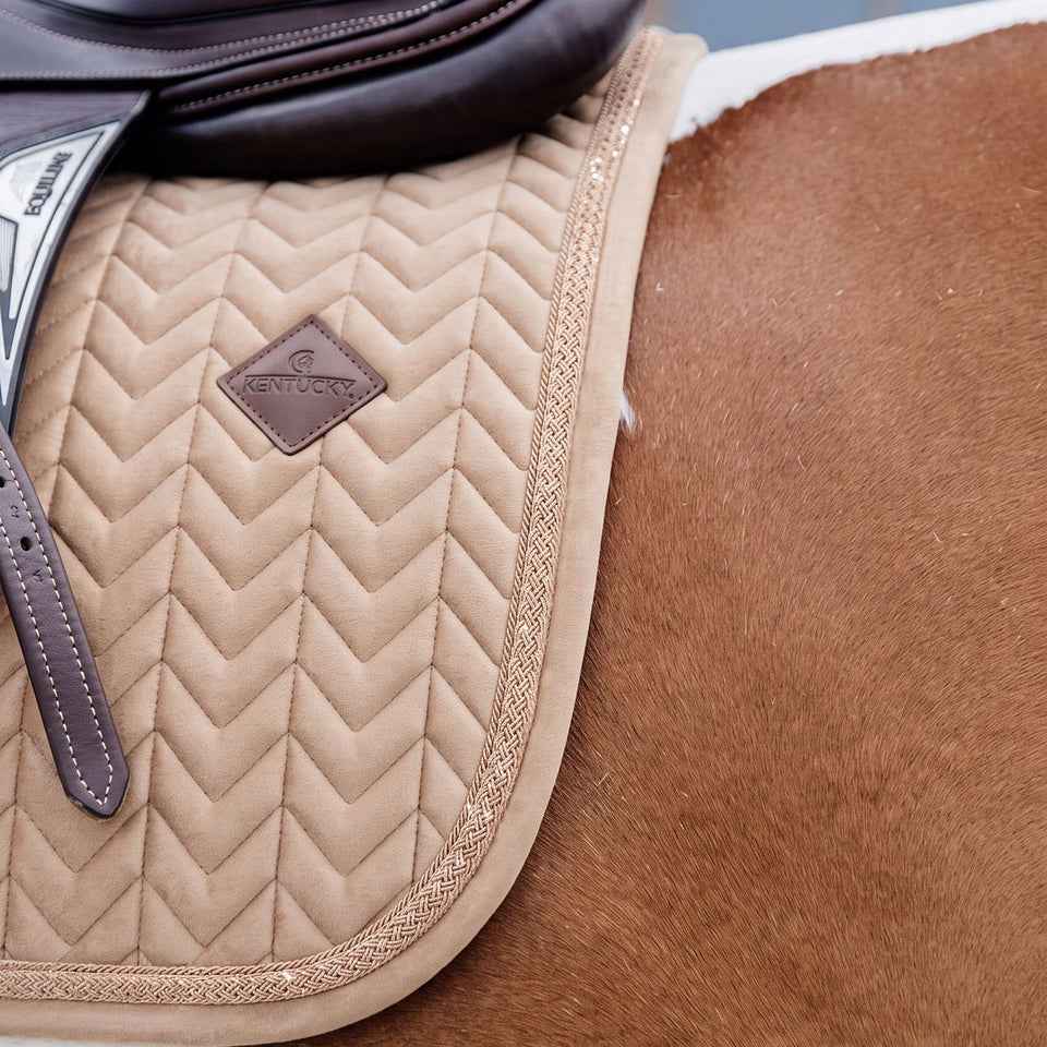 Kentucky Horsewear Velvet Fishbone Plaited Glitter Rope Jumping Saddle Cloth - Beige