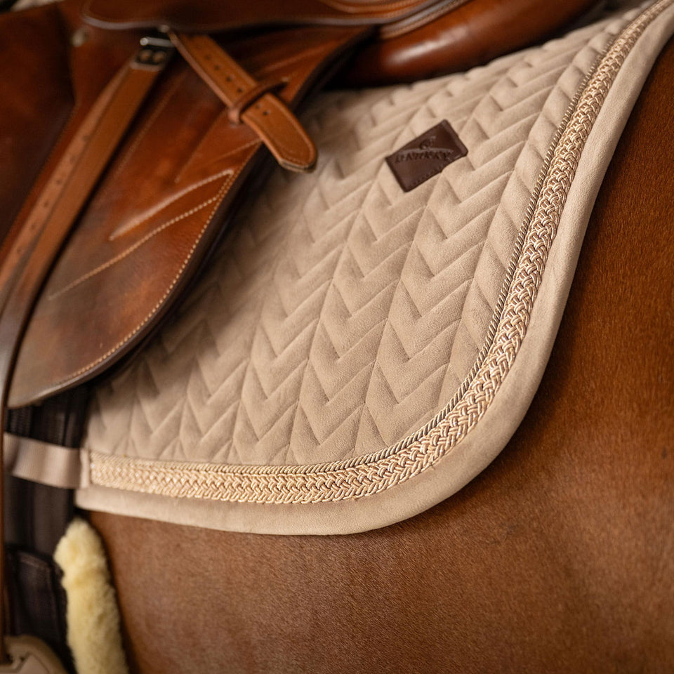 Kentucky Horsewear Velvet Fishbone Plaited Glitter Rope Jumping Saddle Cloth - Beige