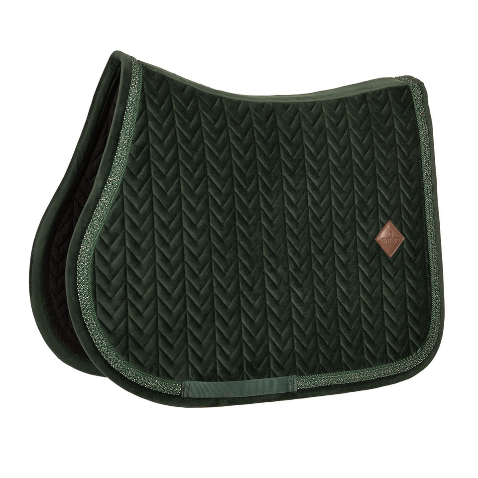 Kentucky Horsewear Velvet Fishbone Plaited Glitter Rope Jumping Saddle Cloth - Dark Green