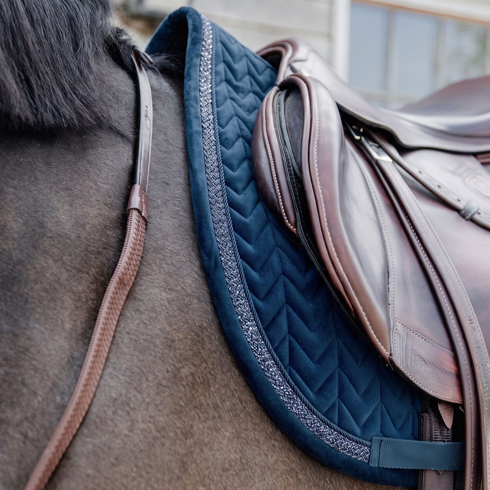 Kentucky Horsewear Velvet Fishbone Plaited Glitter Rope Jumping Saddle Cloth - Navy