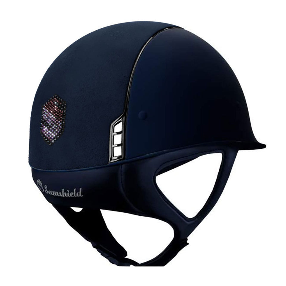 Samshield V1 Navy Shadowmatt Riding Hat with Metallic Rose Crystal Shield