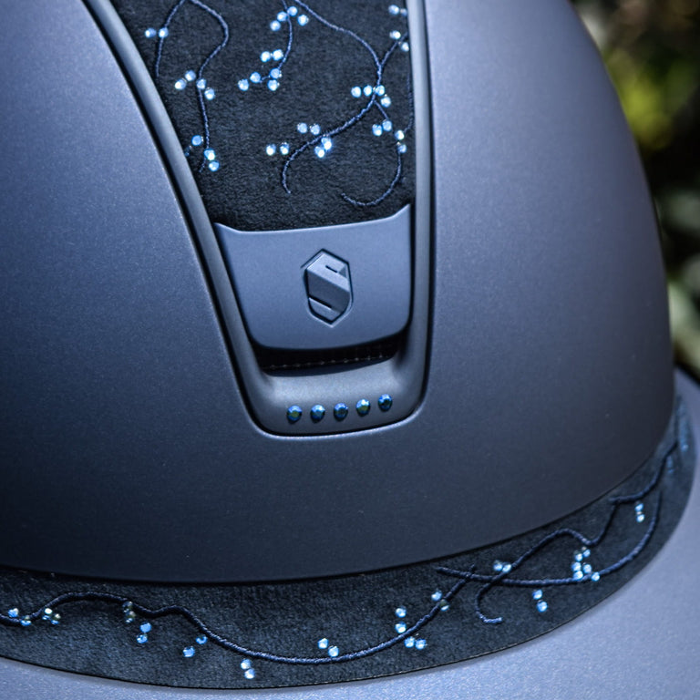 Samshield V2 Miss Shield Navy Riding Hat with Crystal Leaf and Matt Blazon