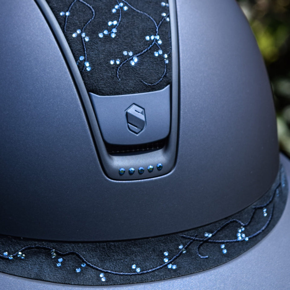 Samshield V2 Miss Shield Navy Riding Hat with Crystal Leaf and Matt Blazon