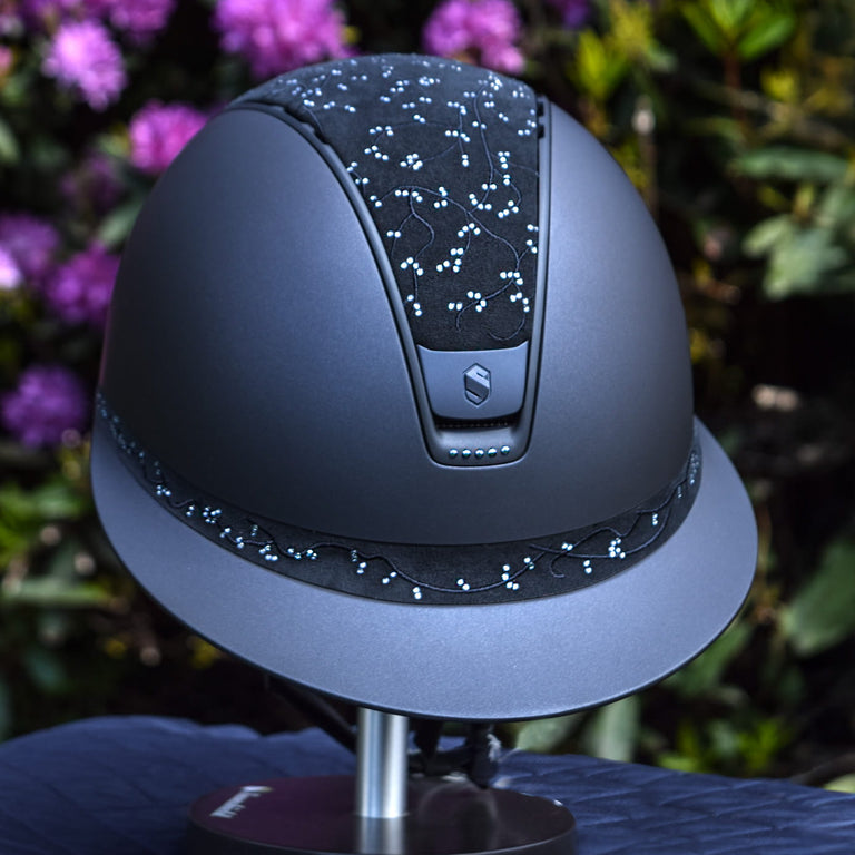 Samshield V2 Miss Shield Navy Riding Hat with Crystal Leaf and Matt Blazon