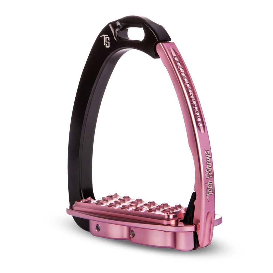 Tech Stirrups Venice Evo Sloped Stirrups - Black/Pink/Light Rose Crystal