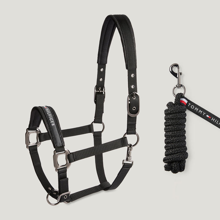 Tommy Hilfiger Yale Shine Headcollar and Lead Rope Set - Black