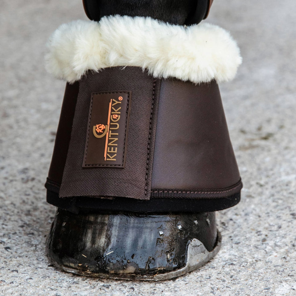 Kentucky Horsewear Sheepskin Leather Overreach Boots - Brown