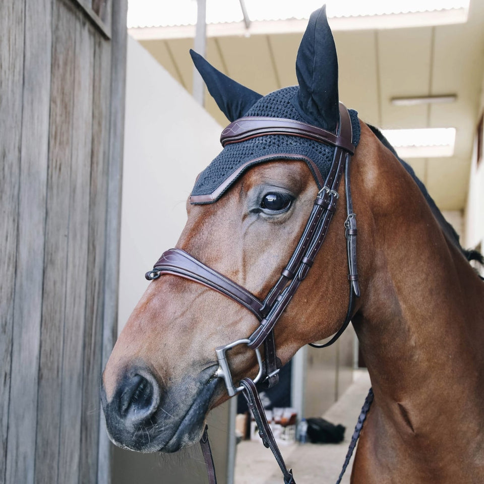 Kentucky Horsewear Wellington Leather Fly Veil - Dark Navy
