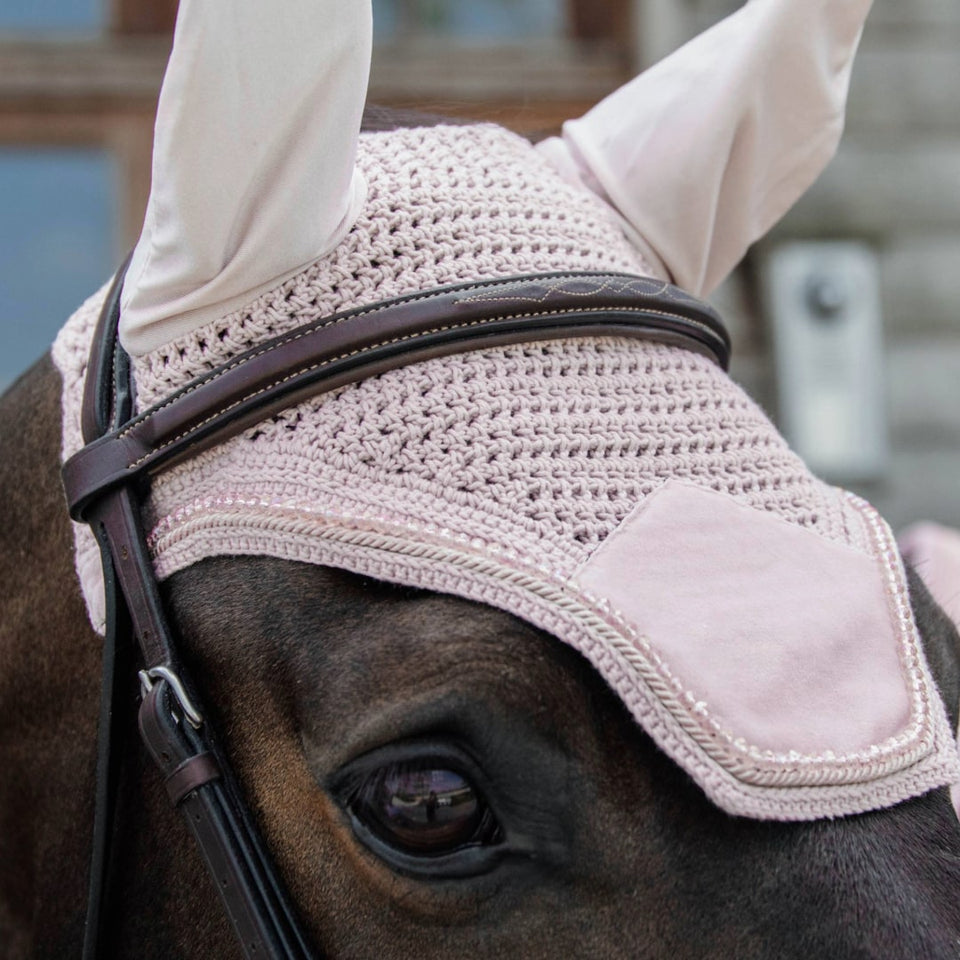 Kentucky Horsewear Wellington Velvet Pearls Fly Veil - Soft Rose