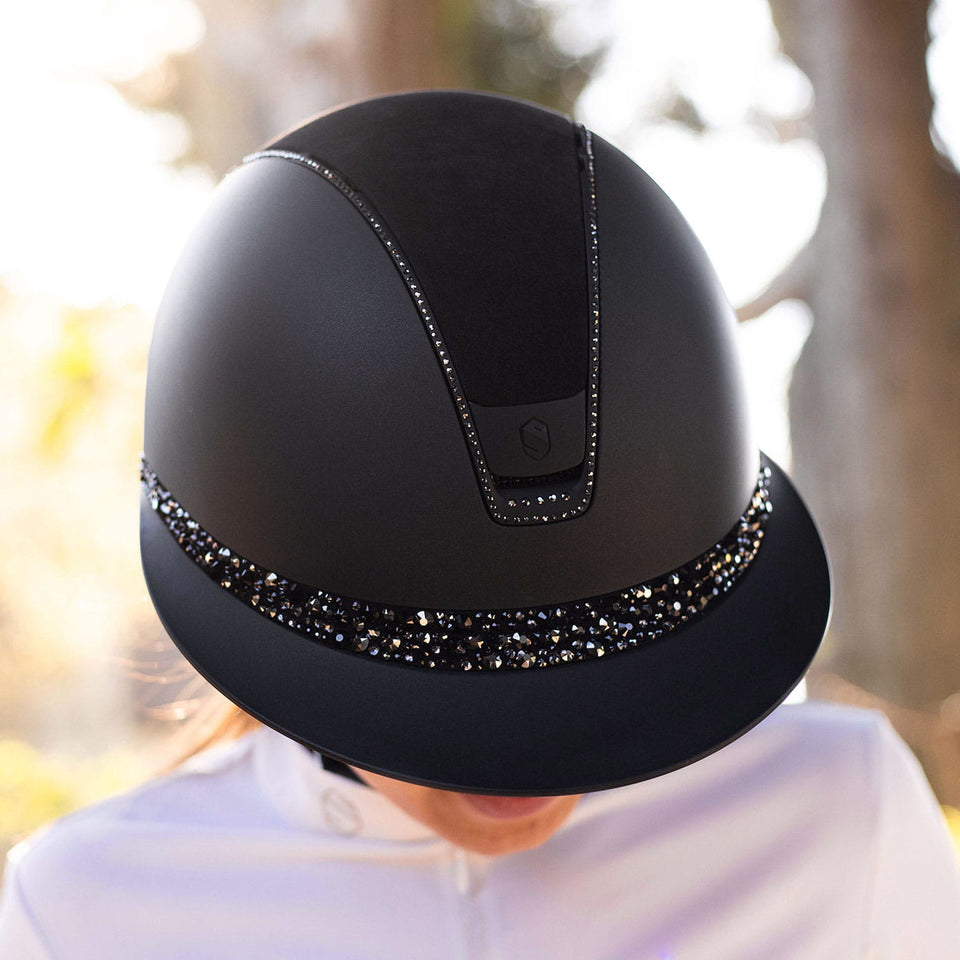 Samshield V2 Miss Shield Black Shadowmatt Hat with Glacier Crystal Band and 300 Crystals