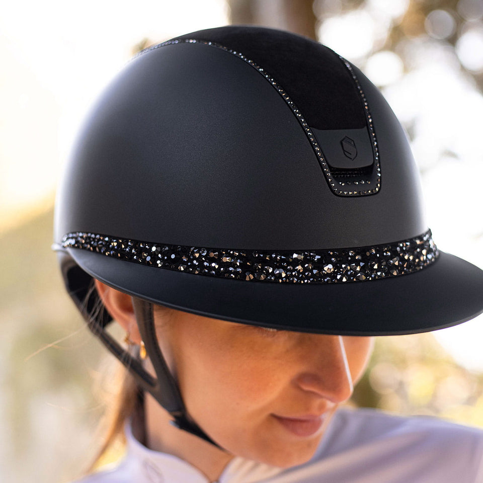 Samshield V2 Miss Shield Black Shadowmatt Hat with Glacier Crystal Band and 300 Crystals