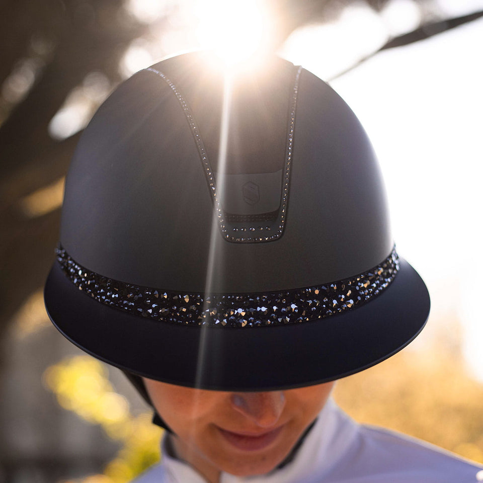 Samshield V2 Miss Shield Black Shadowmatt Hat with Glacier Crystal Band and 300 Crystals