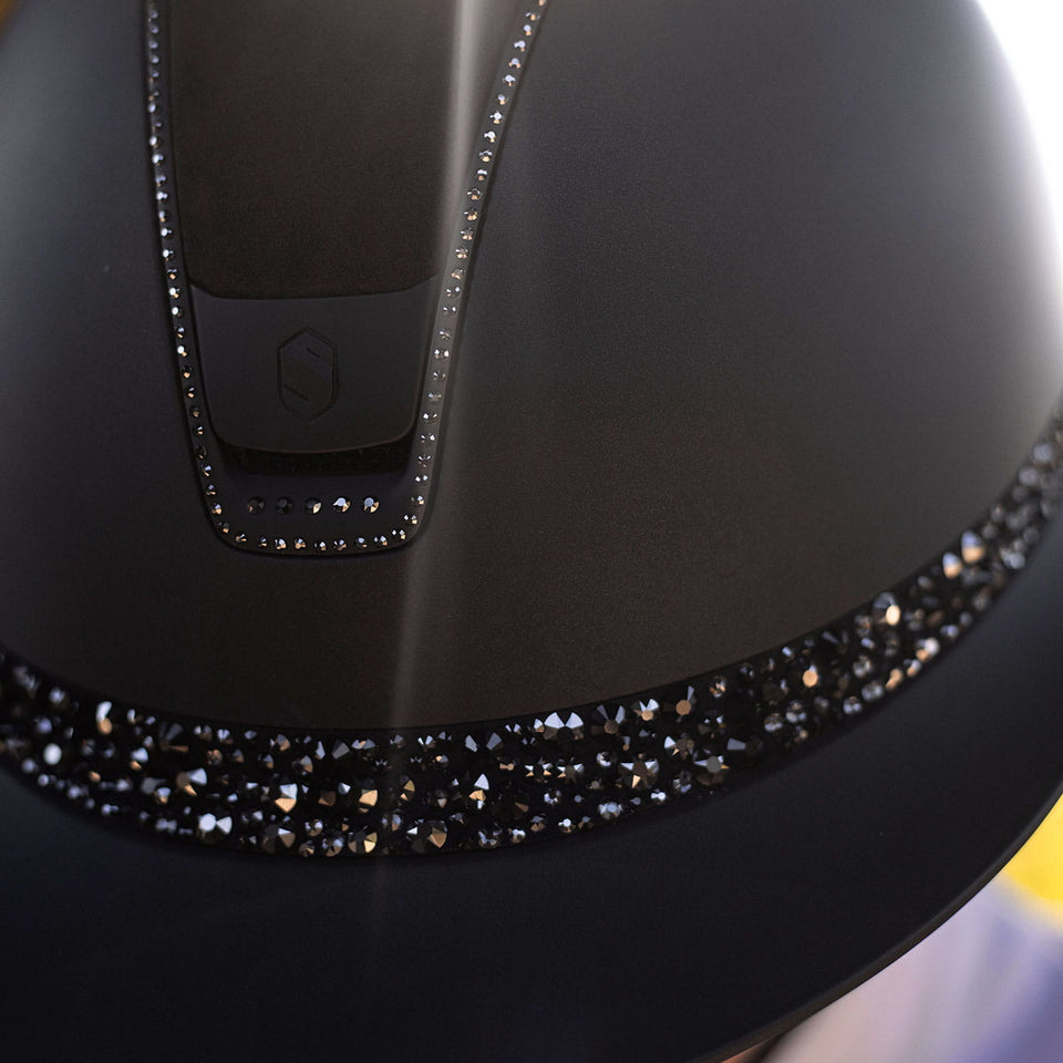 Samshield V2 Miss Shield Black Shadowmatt Hat with Glacier Crystal Band and 300 Crystals