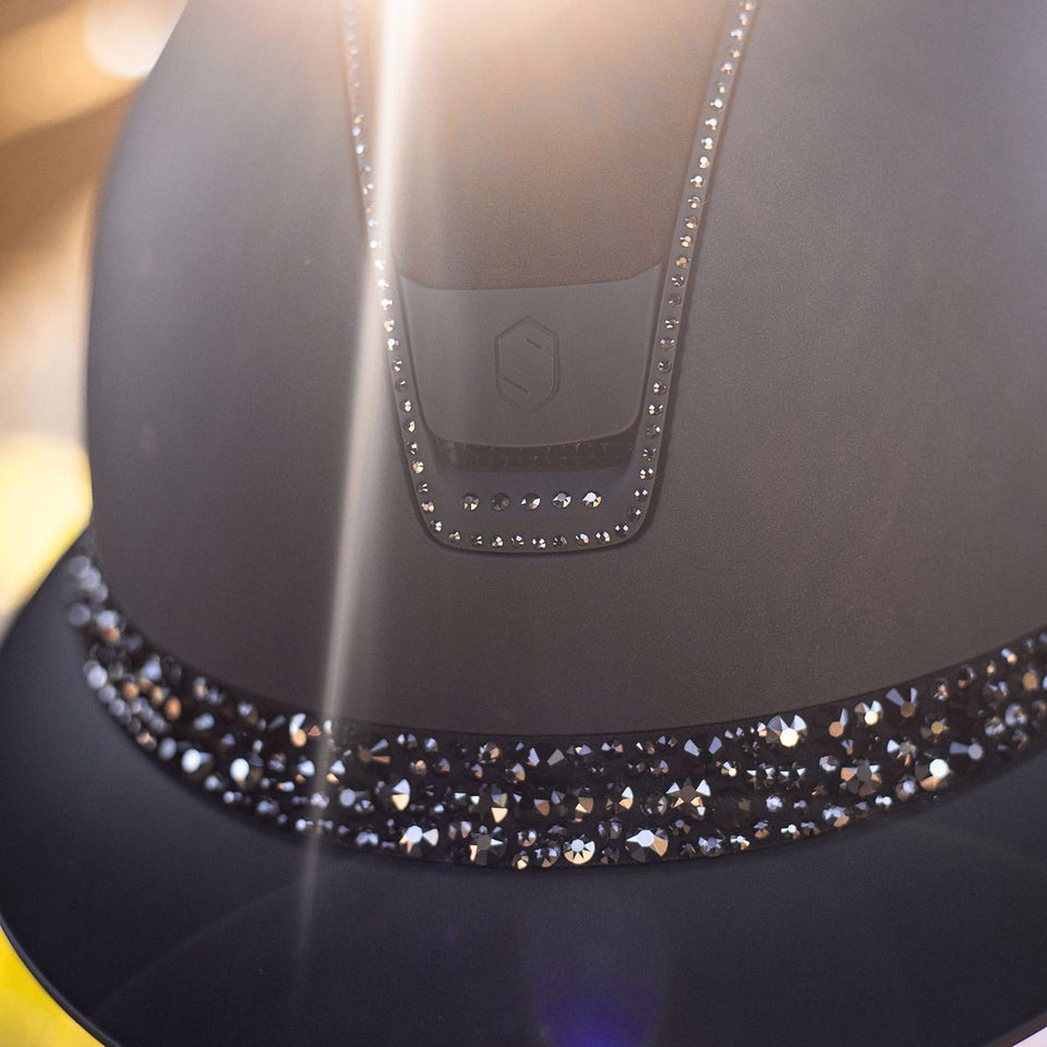 Samshield V2 Miss Shield Black Shadowmatt Hat with Glacier Crystal Band and 300 Crystals
