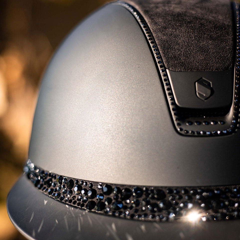 Samshield V2 Miss Shield Black Shadowmatt Hat with Glacier Crystal Band and 300 Crystals