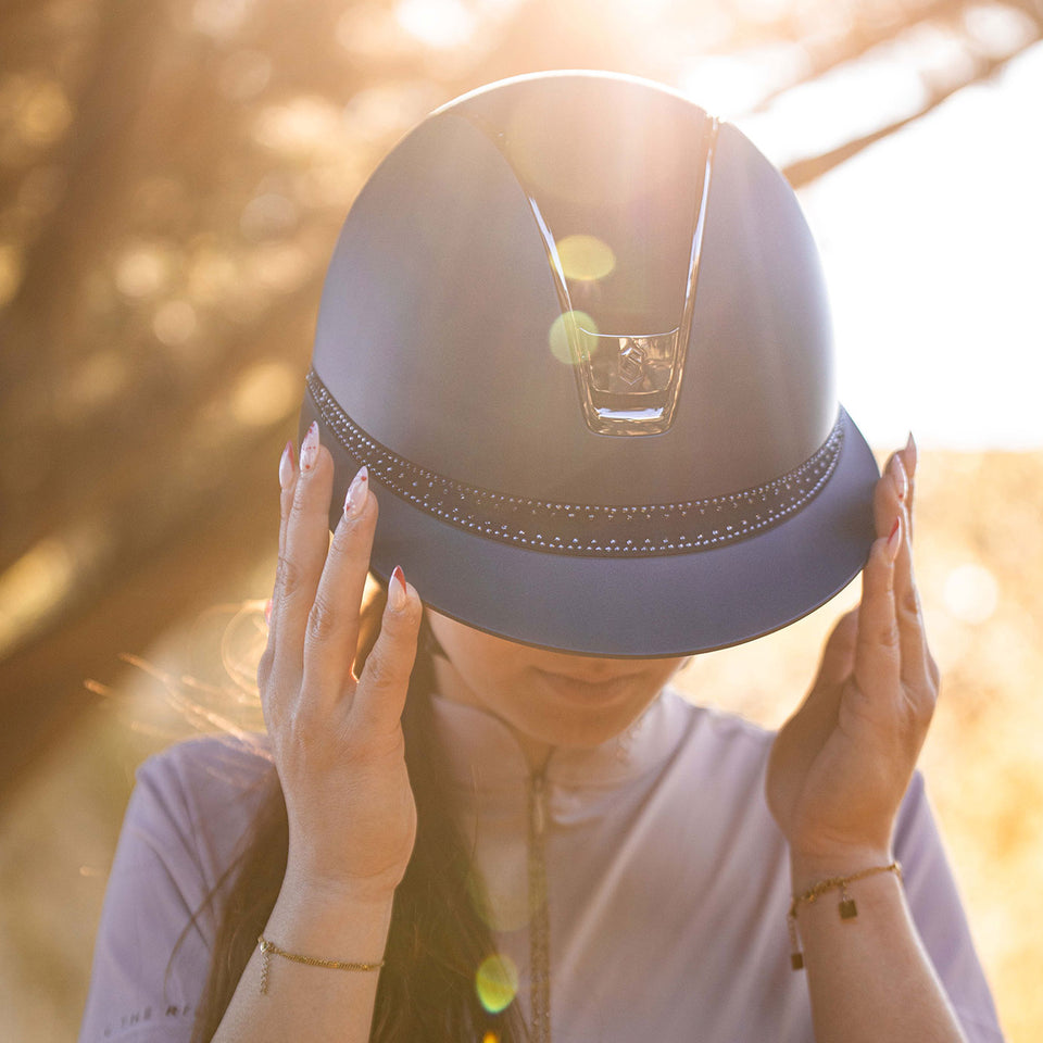 Samshield V2 Miss Shield Navy Shadowmatt Hat with Tiara Crystal Band